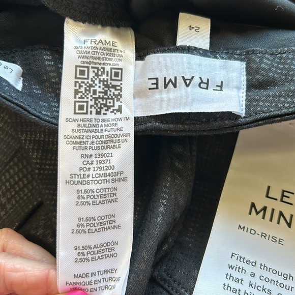 Frame Denim Le Crop Mini Boot Cut Mid Rise Houndstooth Shine Black Sz 24 NEW - Picture 11 of 14